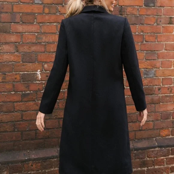 Cozy Black Button Long Pea Coat Jacket Classic - Picture 4 of 5